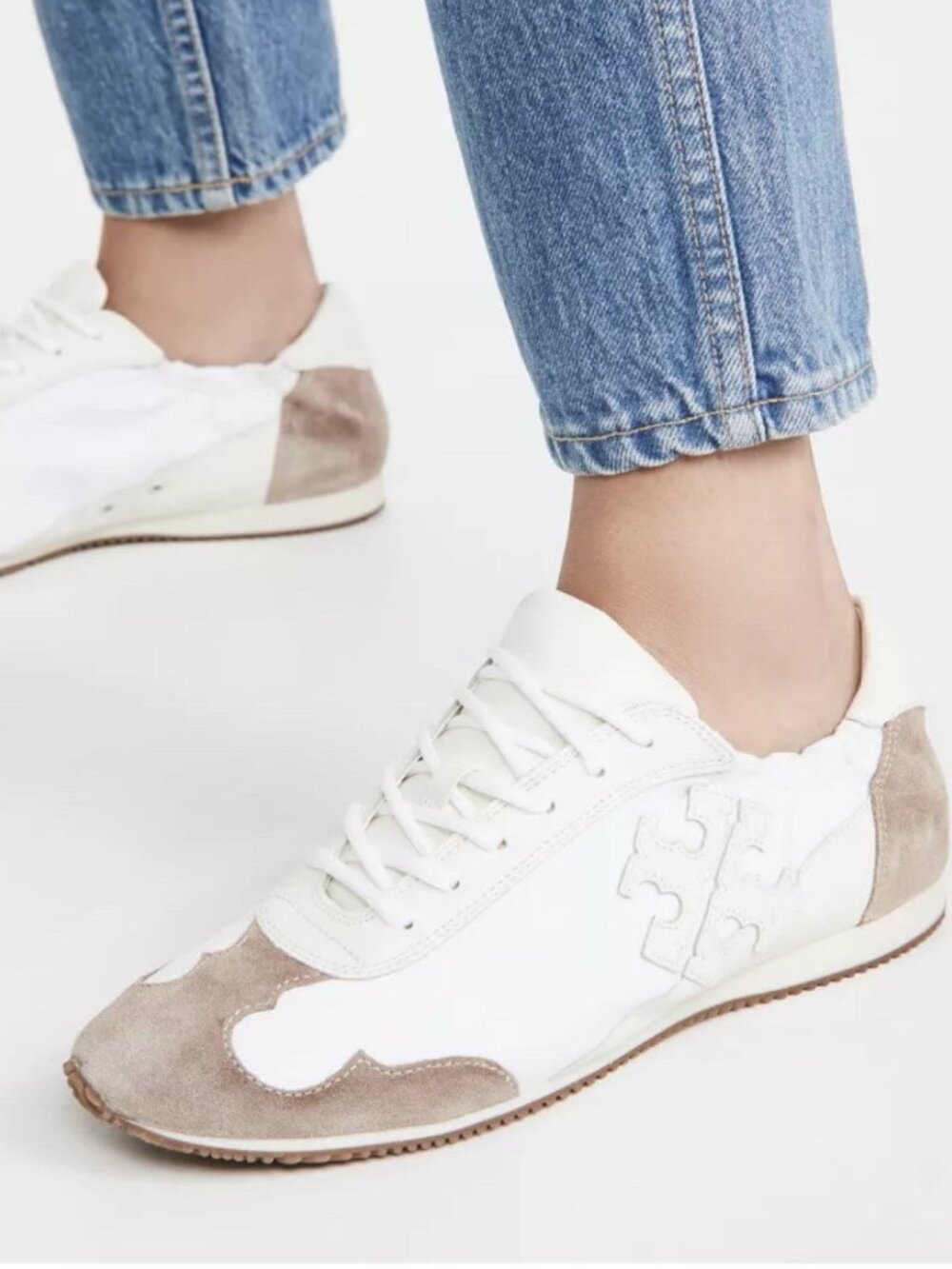 Tory Burch Leather Tory Logo Sneakers Low Tops White Ivory Cerbiatto size 10.5